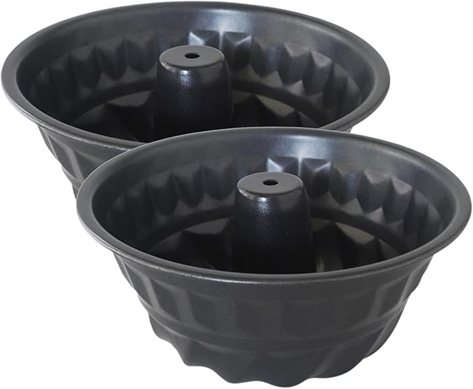 6Inch Tube Cake Pan, Nonstick Fluted Tube Pans, Small Round Carbon Steel Baking Mold, Round Bakeware for Pumpkin Cake, Pudding, Brownies, Bread - 2Pcs, Black