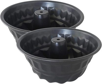 6Inch Tube Cake Pan, Nonstick Fluted Tube Pans, Small Round Carbon Steel Baking Mold, Round Bakeware for Pumpkin Cake, Pudding, Brownies, Bread - 2Pcs, Black
