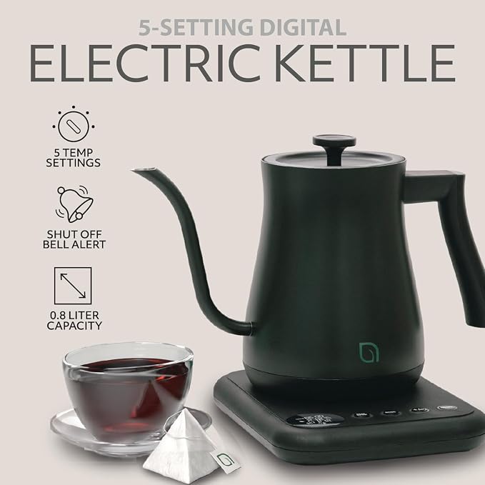 WILLOW ECO SERIES Gooseneck Electric Kettle with 5 Temperature Presets and Keep Warm Feature, 0.8L Pour Over Kettle for Coffee & Tea 1200W Quick Heating with 100% Stainless Steel Interior Water Heater