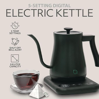 WILLOW ECO SERIES Gooseneck Electric Kettle with 5 Temperature Presets and Keep Warm Feature, 0.8L Pour Over Kettle for Coffee & Tea 1200W Quick Heating with 100% Stainless Steel Interior Water Heater