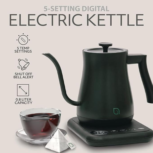 WILLOW ECO SERIES Gooseneck Electric Kettle with 5 Temperature Presets and Keep Warm Feature, 0.8L Pour Over Kettle for Coffee & Tea 1200W Quick Heating with 100% Stainless Steel Interior Water Heater