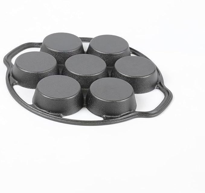 HAWOK Cast Iron Fried Egg Pan biscuit muffins and scones cake Pan With 7-Mold Design