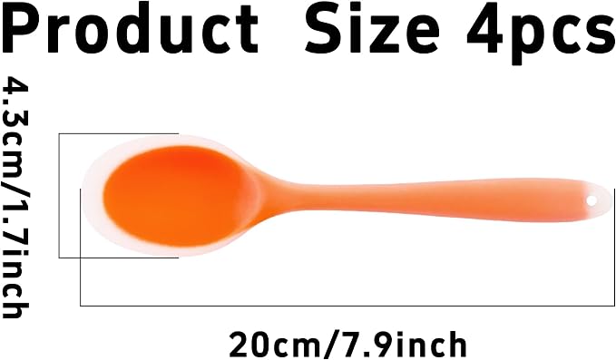4Pcs Silicone Cooking Spoon, Heat-Resistant Nonstick Silicone Spoon for Stirring, Mixing, Cooking, Baking and Daily Use(Orange)