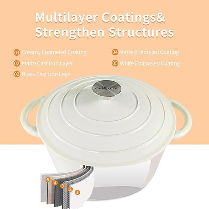 6 Quart Enameled Cast Iron Dutch Oven with Lid, Heavy-Duty And Non-Stick Cookware Pot for Braising, Stews, Roasting, Bread Baking - Oven & Stovetop Safe