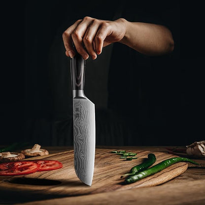 8 Inch Chef Knife, High Carbon Stainless Steel Japanese Gyuto Style Cooking Knife with Wave Pattern, Ergonomic Pakkawood Handle - Professional Kitchen Knife with Gift Box