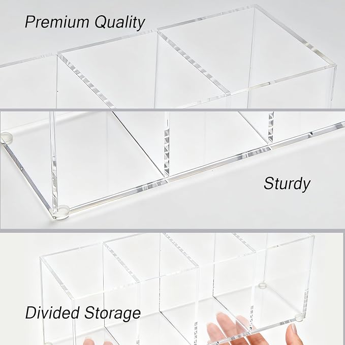 elysolpluv Clear Acrylic 4-Compartment Organizer Box, Small (7.9" × 2.7" × 3.5") – Handcrafted, Eco-Friendly, Minimal Packaging Compact Storage Organizer