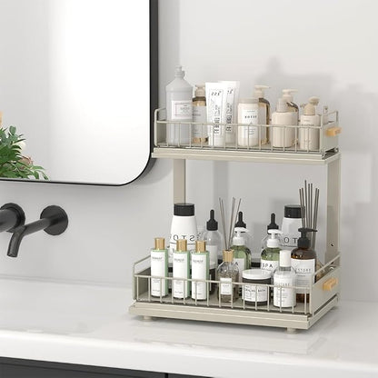 Under Sink Organizer, Pull Out Kitchen Cabinet Organizer 2 Tier Slide Out Under Sink Organizers and Storage, Sink Shelf Cabinet Storage Shelves for Kitchen Bathroom Pantry, Grey