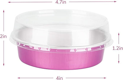 Beasea Mini Pie Pans with Lids, 4 Inch 50 Pack Disposable Mini Pie Tins Tart Pans, 8 Oz Pink Aluminum Tart Tins Mold Round Oven Baking Cups Small Cake Pan for Cheesecake Quiche