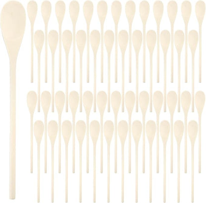 50 Pieces Long Wooden Spoons, 12 Inch Disposable Mixing Scoop Bulk with Long Handle, Oval Small Kitchen Utensil for DIY Craft, Cooking, Stirring, Serving Hot Cold Food