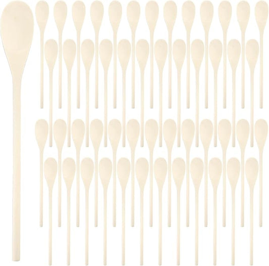 50 Pieces Long Wooden Spoons, 12 Inch Disposable Mixing Scoop Bulk with Long Handle, Oval Small Kitchen Utensil for DIY Craft, Cooking, Stirring, Serving Hot Cold Food