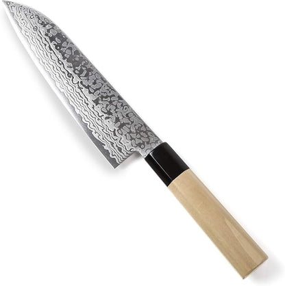 Japanese Multi Purpose Chef Knife Damascus ZA18 69 Layer Octagonal Magnolia Wood Handle, Santoku 7-inch (180mm)