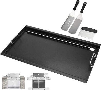 Full Size Griddle Insert for Weber Summit 600 Series E/S 650 640 660 670 Gas Grills With Smoker Box, Heavy Duty Flat Top with Spatula Set for Weber Grill Replacement Parts 67552