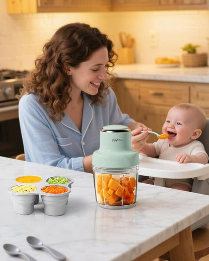 Baby Food Maker, HEYVALUE Larger Baby Food Processor Set for Fruit, Vegatable & Meat, Glass Puree Blender with Baby Food Freezer Tray, Silicone Spoons, Spatula,20 OZ(Green)