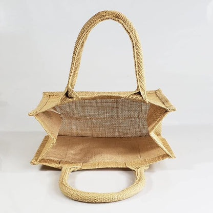 TBF Sturdy Cute Natural Jute Burlap Small Rustic Wedding Welcome Gift Bags with Clear Front Pocket