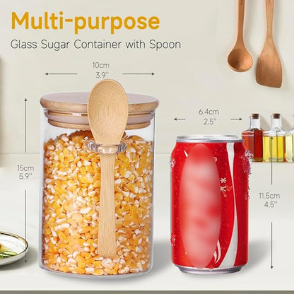 Airtight Glass Jars With Bamboo Lids And Spoons, 15oz Glass Canisters With Lid For Spice Beans Tea, Sealed Sugar Container, Glass Coffee Containers, Food Jars Canisters, Kitchen Accessories (2pcs)
