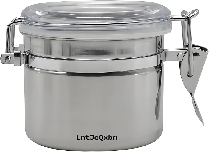Stainless Steel Vacuum Seal Coffee Canister With Clear Lid, Airtight Food Storage Container With Locking Clamp for Coffee Beans, Tea, Cereal, Nuts (1 Pcs, 18.6 fl oz / 550ml)