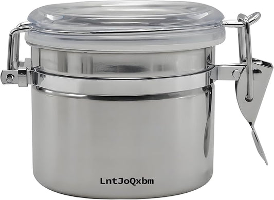 Stainless Steel Vacuum Seal Coffee Canister With Clear Lid, Airtight Food Storage Container With Locking Clamp for Coffee Beans, Tea, Cereal, Nuts (1 Pcs, 18.6 fl oz / 550ml)