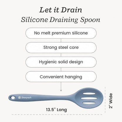 Starpack 'Let it Drain' XL Silicone Slotted Spoon(13.5 Inches) - Large Spoon with Slots for Cooking Heat Resistant to 600°F - Silicone Slotted Serving Spoons, Non Stick Cooking Spoons with Slots