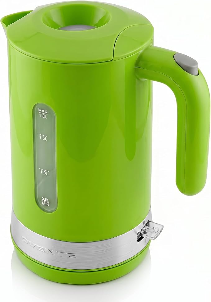 OVENTE 1.8L Electric Kettle, 1500W Fast Boiling Heater for Coffee or Tea, BPA Free, Easy to Fill Lid, Water Level Window, Auto Shut-Off, Boil-Dry Protection and Removable Filter, Green KP413G