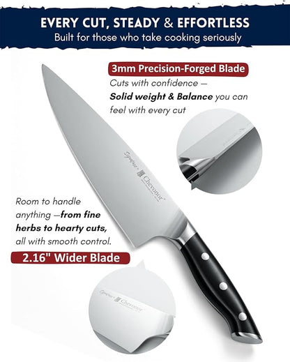 8 Inch Professional Chef Knife, 2.16" Extra Wide Blade German Steel DIN 1.4116, 3mm Thick Ultra Sharp Kitchen Knife with Full Tang Handle & Gift Box ｜Signature