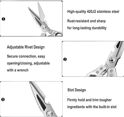 Heavy Duty Kitchen Scissors - 3.0mm Thickened Professional Stainless Steel Blades, All-Purpose Dishwasher Safe Meat & Poultry Shears for Cutting Chicken Bones, Food Prep