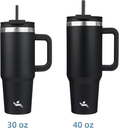 Konokyo 30 oz Tumbler with Handle and 2 Straws,2 in 1 Lid Insulated Water Bottle Stainless Steel Travel Coffee Mug,Black