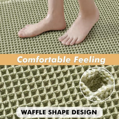 MIULEE Set of 2 Waffle Bathroom Rugs Boho Bath Mat Sage Green 18x30 Inch
