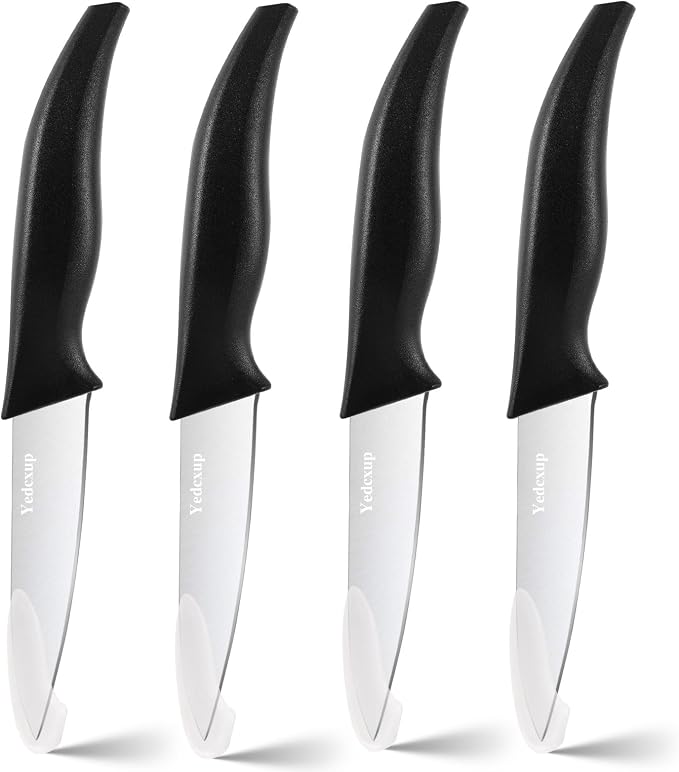 4-Piece Paring Knife Set, 4 Inch 4Cr14 Stainless Steel Sharp Fruit Vegetable Peeling Knives with Ergonomic Anti-Slip Large Handle, Small Kitchen Utility Knife for Daily Meal Prep, Black