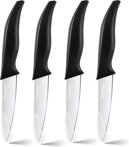 4-Piece Paring Knife Set, 4 Inch 4Cr14 Stainless Steel Sharp Fruit Vegetable Peeling Knives with Ergonomic Anti-Slip Large Handle, Small Kitchen Utility Knife for Daily Meal Prep, Black