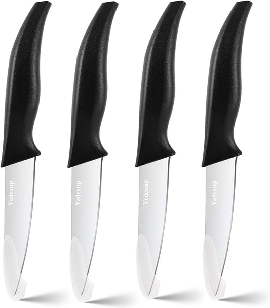 4-Piece Paring Knife Set, 4 Inch 4Cr14 Stainless Steel Sharp Fruit Vegetable Peeling Knives with Ergonomic Anti-Slip Large Handle, Small Kitchen Utility Knife for Daily Meal Prep, Black