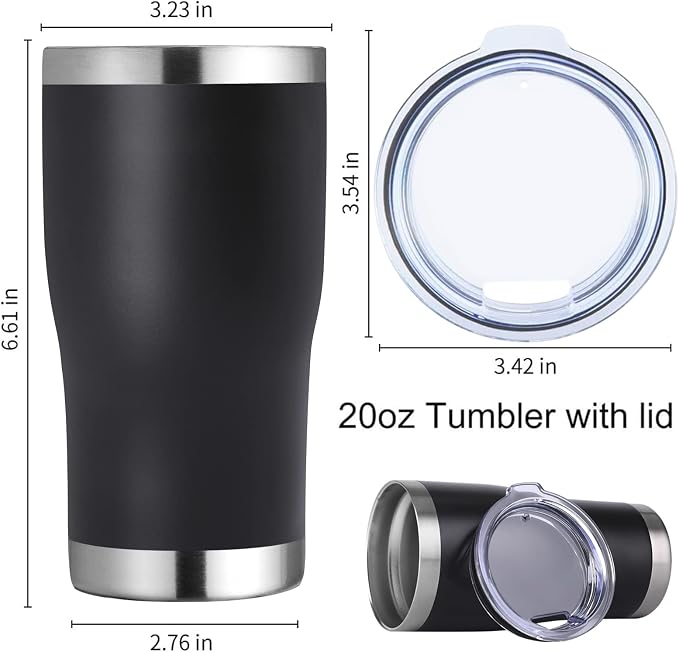 DOMICARE 20oz Tumbler with Lid Stainless Steel Tumblers Bulk, Double Wall Vacuum Insulated Coffee Travel Mug Powder Coated Tumbler, 12 Count (Pack of 1) Black
