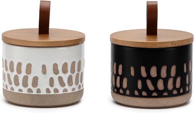 Small Canister 5 fl.oz Kitchen Salt Cellar, Ceramic Jar with Airtight Lid Spice Pepper Butter Food Storage Jar for Matcha Mints Sugar Coffee Daily Vitamins Tooth Powder Decorative Jars Set of 2