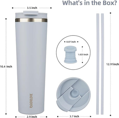 BJPKPK 34oz Stainless Steel Insulated Tumbler With lid And Straw Travel Coffee Thermal Tumblers Cup For Women And Men,Modern Blue