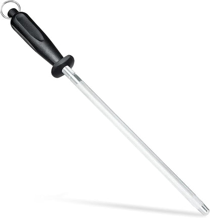 Knife Sharpener Rod, Kitchen Knives Sharpener Carbon Steel Professional Knife Sharpening Steel, Honing Rod with Hanging Holes (13 inches)