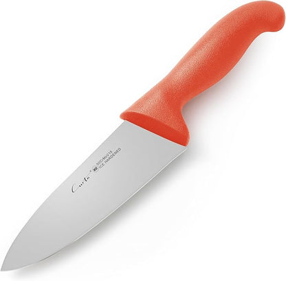 CURTA 6-inch Commercial-Grade Chef's Knife, NSF Listed, Ergonomic, Non-slip Red Handle, High Carbon 420 Stainless Steel Forged Blade Straight Edge, Dishwasher Safe, Rust Proof