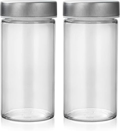 Tianifa 2 Pcs Glass Spice Jars/Bottles - 3oz Empty Round Spice Containers with Airtight Metal Caps with Shaker Lids (2, clear)