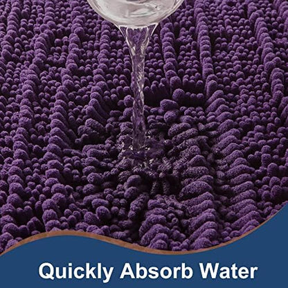 Luxury Chenille Plum Bathroom Rugs Sets 2 Piece, Thickened Hot Melt Rubber Bottom Bath Mats for Bathroom Non Slip,Bath Rugs Quick Dry Machine Washable for Shower Mat (32"x20"+17"x24")