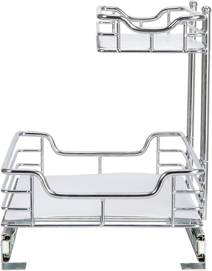 Household Essentials Glidez Chrome-Plated Steel Pull-Out/Slide-Out Storage Organizer with Plastic Liners for Under Sink or Cabinet Use - 2-Tier Design - Fits Standard Size Cabinet or Shelf, Chrome