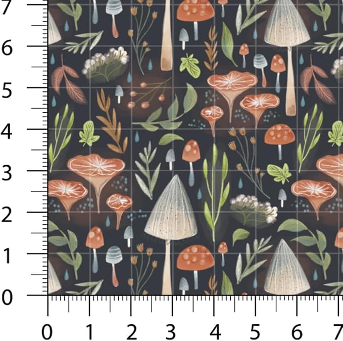 Woodland Patchwork Fabric Panel 100x155 cm – 100% Cotton Satin, 6 Coordinated Forest & Mushroom Prints on One Continuous Sheet for Quilting, Sewing & DIY Crafts(Forest Mushrooms, 6pcs 50x50cm)