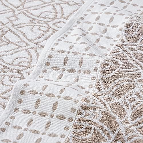 Modern Threads Monroe 6-Piece 100% Cotton Towel Set – Reversible Yarn Dyed Jacquard & Solid – Includes 2 Bath Towels, 2 Hand Towels, 2 Washcloths – Absorbent, Quick Dry, Soft & Durable – Light Brown