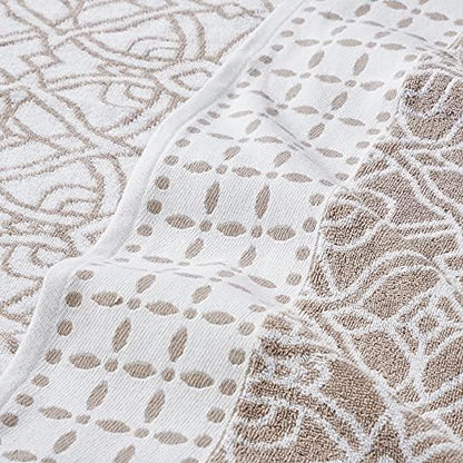 Modern Threads Monroe 6-Piece 100% Cotton Towel Set – Reversible Yarn Dyed Jacquard & Solid – Includes 2 Bath Towels, 2 Hand Towels, 2 Washcloths – Absorbent, Quick Dry, Soft & Durable – Light Brown