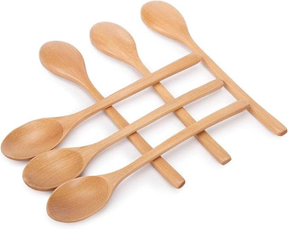 HAKSEN 6PCS Wooden Spoon Set, Oval Wooden Mixing Spoons Long Handle Spoons Nonstick Japanese Style Kitchen Utensils for Home Kitchen Cooking Stirring