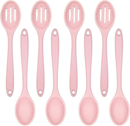 ELANE 8 Pcs Silicone Cooking Spoons Set,Mixing Spoons for Cooking Spoons for Nonstick Cookware Silicone Serving Spoons,Mixing Spoons for Cooking (Pink)