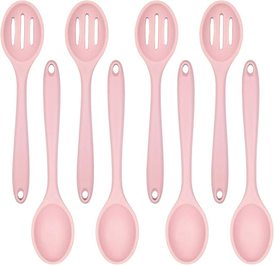 ELANE 8 Pcs Silicone Cooking Spoons Set,Mixing Spoons for Cooking Spoons for Nonstick Cookware Silicone Serving Spoons,Mixing Spoons for Cooking (Pink)