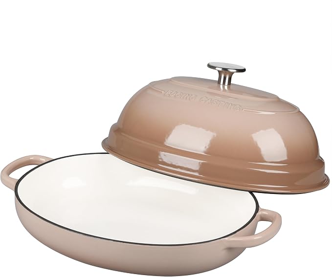 EDGING CASTING Enameled Oval Cast Iron Dutch Oven Pot with Lid, Bread Dutch Oven for Sourdough Bread Baking, Dutch Oven Bread, Bread Oven, 6QT, Mocha