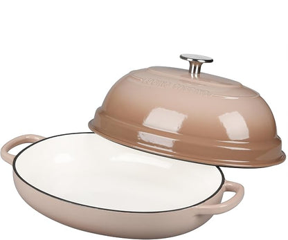 EDGING CASTING Enameled Oval Cast Iron Dutch Oven Pot with Lid, Bread Dutch Oven for Sourdough Bread Baking, Dutch Oven Bread, Bread Oven, 6QT, Mocha