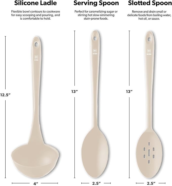 DI ORO Silicone Ladle & Spoons for Cooking – Large Kitchen Spoons for Mixing, Serving, & Stirring - Soup Ladle with Wide Bowl - High Heat Silicone Kitchen Utensils for Nonstick Cookware Safe (Clay)