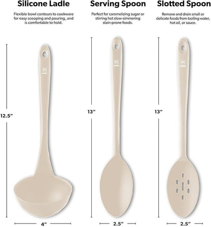 DI ORO Silicone Ladle & Spoons for Cooking – Large Kitchen Spoons for Mixing, Serving, & Stirring - Soup Ladle with Wide Bowl - High Heat Silicone Kitchen Utensils for Nonstick Cookware Safe (Clay)