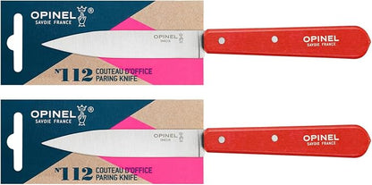 OPINEL No. 112 Paring Knives 2 Piece Set, Sandvik Steel Everyday Paring Knife, Wood Handles, Made in France (Red)