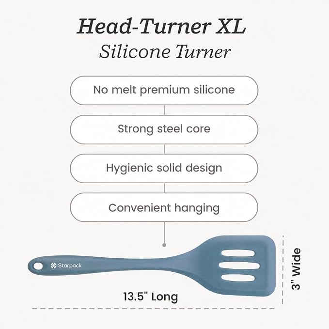 Starpack 'Head Turner' XL Premium Silicone Turner and Slotted Spatula - 13.5" Turning Spatulas High Heat Resistant to 600°F - Silicone Slotted Spatulas for Cooking - Non Stick Rubber Turning Spatula
